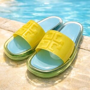 NWOB Tory Burch Bubble Jelly Slides Size 9 Yellow Blue Pool Beach Rubber Sandals